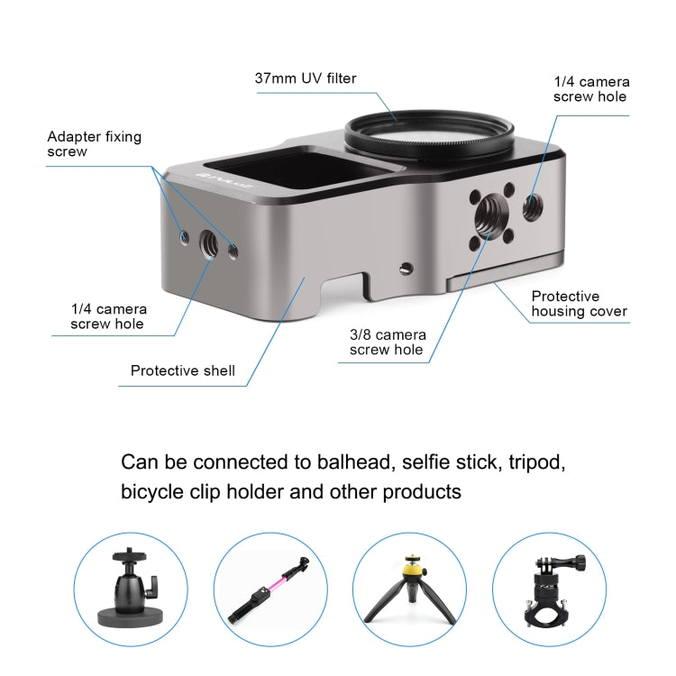 PULUZ CNC Aluminum Alloy Cage for DJI Action 2(Titanium Color) - Protection Frame by PULUZ | Online Shopping South Africa | PMC TechLife | Buy Now Pay Later Mobicred