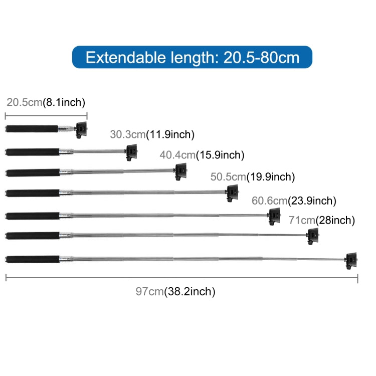 PULUZ Extendable Handheld Selfie Monopod for GoPro, Insta360, DJI and Other Action Cameras, Length: 22.5-80cm - Extendable Pole by PULUZ | Online Shopping South Africa | PMC Jewellery | Buy Now Pay Later Mobicred