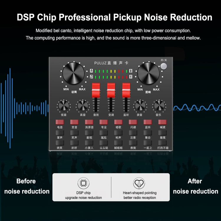 PULUZ Live Broadcasting Sound Card Bluetooth Karaoke Singing Recording Sound Mixer for Mobile Phone / Computer / Laptop / Tablet PC, Chinese Version(Black)