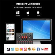 PULUZ Live Broadcasting Sound Card Bluetooth Karaoke Singing Recording Sound Mixer for Mobile Phone / Computer / Laptop / Tablet PC, Chinese Version(Black)