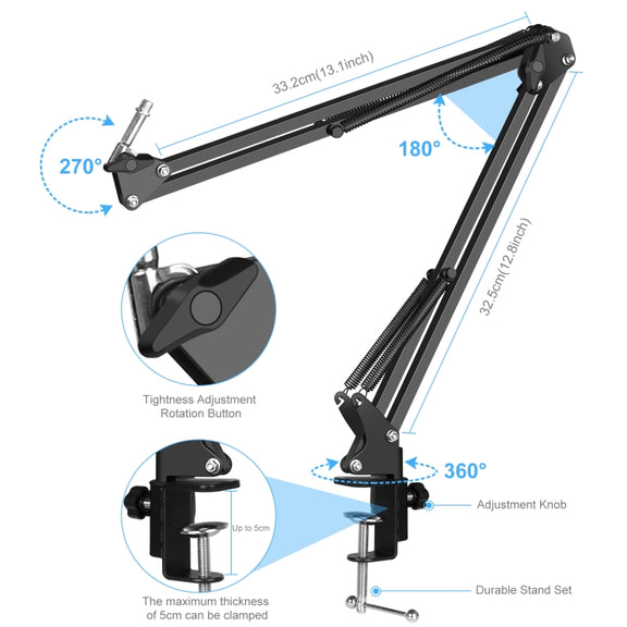 PULUZ Studio Broadcast Professional Singing Microphone Kits with Suspension Scissor Arm & Metal Shock Mount & USB Sound Card(Silver)