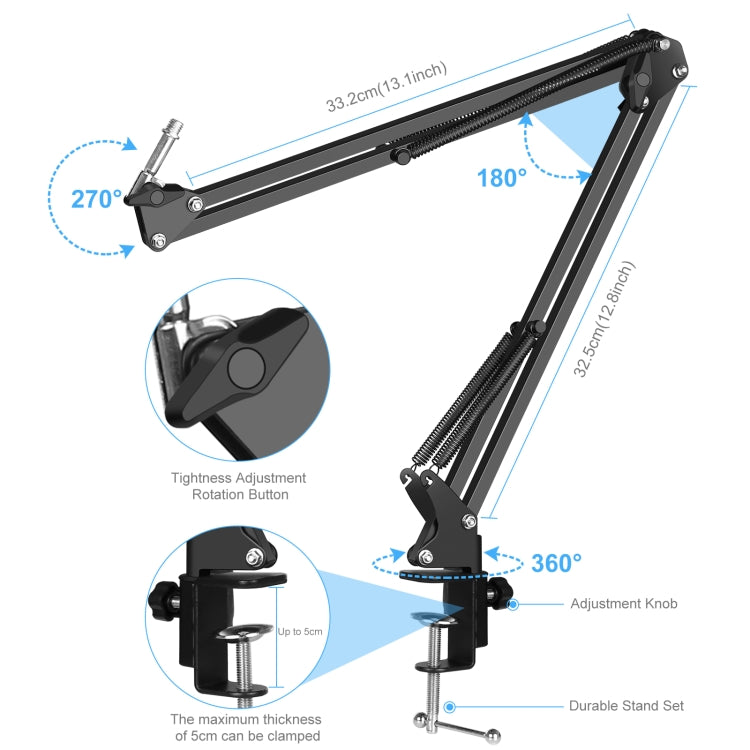 PULUZ Studio Broadcast Professional Singing Microphone Kits with Suspension Scissor Arm & Metal Shock Mount & USB Sound Card(Silver)