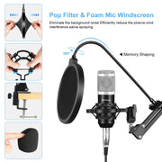 PULUZ Studio Broadcast Professional Singing Microphone Kits with Suspension Scissor Arm & Metal Shock Mount & USB Sound Card(Silver)