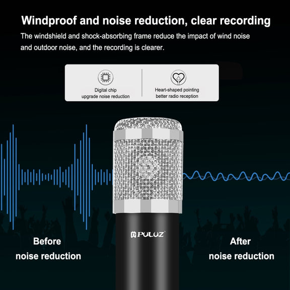 PULUZ Studio Broadcast Professional Singing Microphone Kits with Suspension Scissor Arm & Metal Shock Mount & USB Sound Card(Silver)