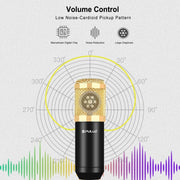 PULUZ Condenser Microphone Studio Broadcast Professional Singing Microphone Kits with Suspension Scissor Arm & Metal Shock Mount & USB Sound Card, Power By 48V(Gold)