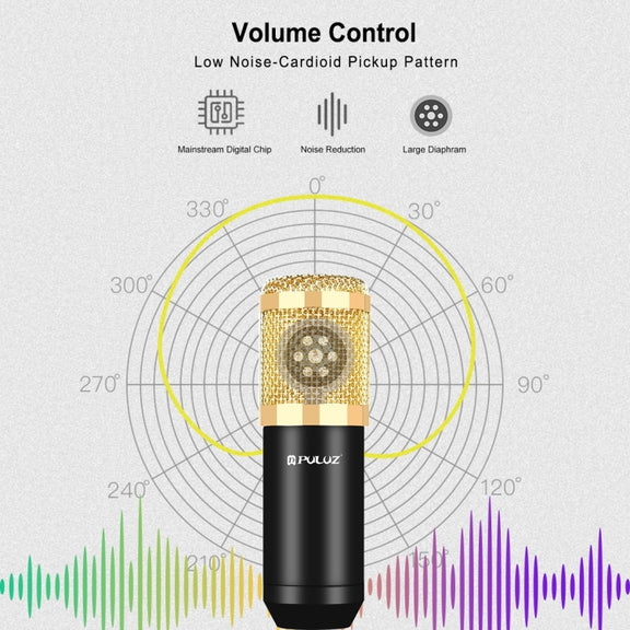 PULUZ Condenser Microphone Studio Broadcast Professional Singing Microphone Kits with Suspension Scissor Arm & Metal Shock Mount & USB Sound Card, Power By 48V(Gold)