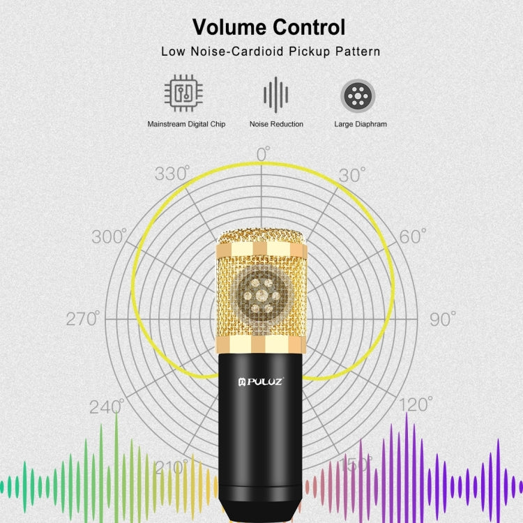 PULUZ Condenser Microphone Studio Broadcast Professional Singing Microphone Kits with Suspension Scissor Arm & Metal Shock Mount & USB Sound Card, Power By 48V(Gold)