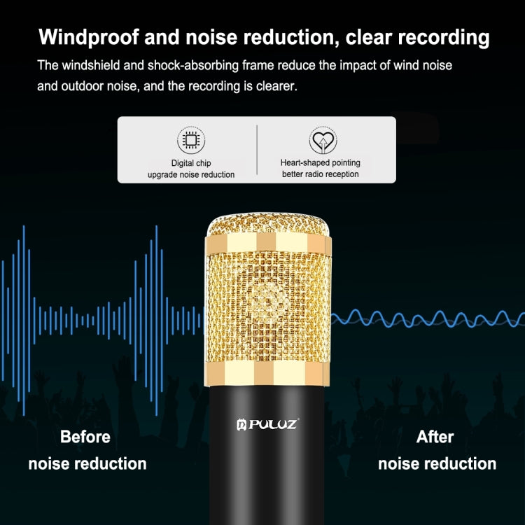 PULUZ Condenser Microphone Studio Broadcast Professional Singing Microphone Kits with Suspension Scissor Arm & Metal Shock Mount & USB Sound Card, Power By 48V(Gold) - Microphone by PULUZ | Online Shopping South Africa | PMC TechLife | Buy Now Pay Later Mobicred