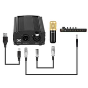 PULUZ Condenser Microphone Studio Broadcast Professional Singing Microphone Kits with Suspension Scissor Arm & Metal Shock Mount & USB Sound Card, Power By 48V(Gold)