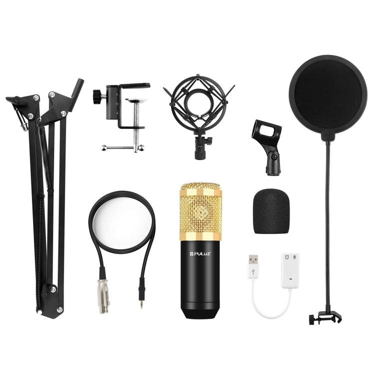 PULUZ Condenser Microphone Studio Broadcast Professional Singing Microphone Kits with Suspension Scissor Arm & Metal Shock Mount & USB Sound Card, Power By 48V(Gold) - Microphone by PULUZ | Online Shopping South Africa | PMC TechLife | Buy Now Pay Later Mobicred