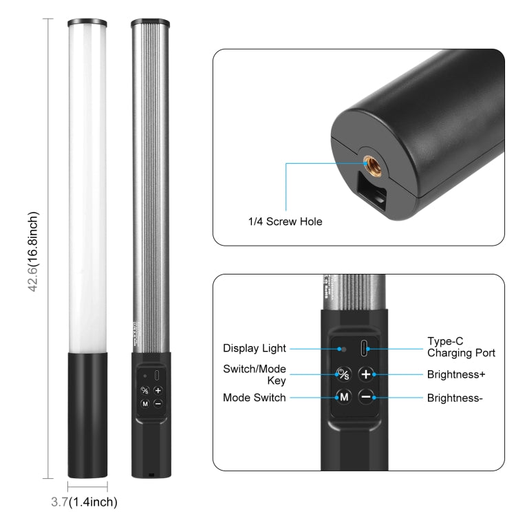 PULUZ Metal Body 2500-9000K RGB Full Color Beauty Fill Light Handheld Photography LED Light - free shipping - PMC TechLife - Order now!