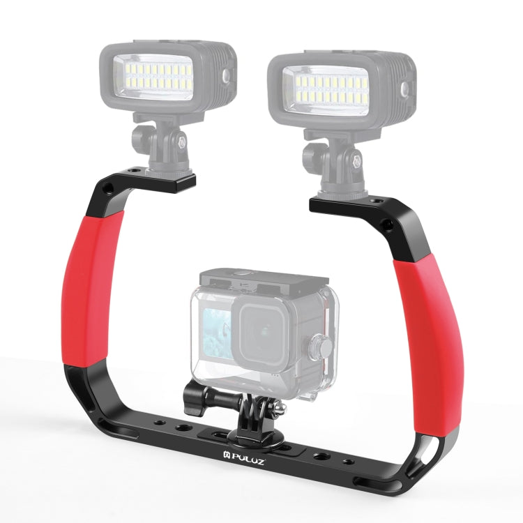 PULUZ Dual Silicone Handles Aluminium Alloy Underwater Diving Rig for GoPro, Other Action Cameras and  Smartphones (Red)