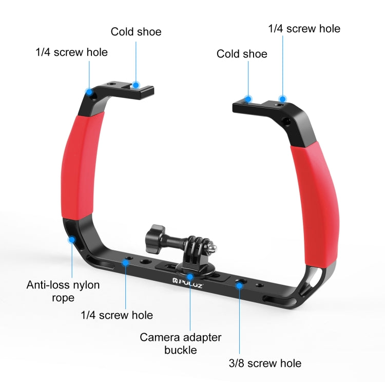 PULUZ Dual Silicone Handles Aluminium Alloy Underwater Diving Rig for GoPro, Other Action Cameras and  Smartphones (Red)