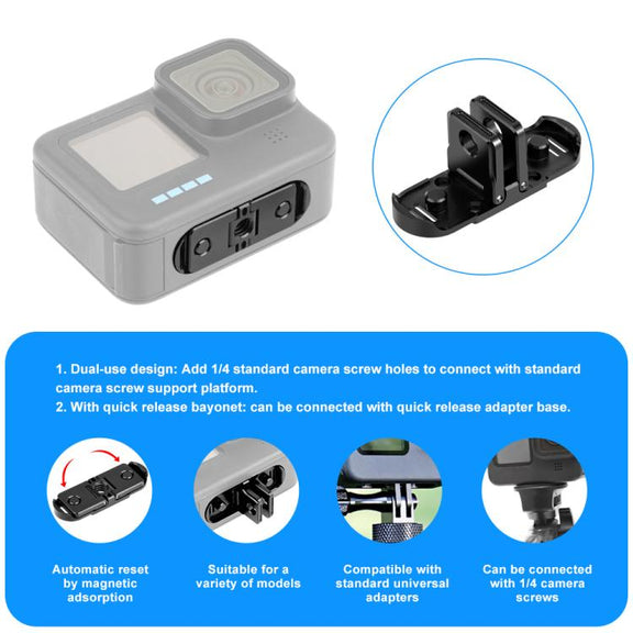 PULUZ Quick Release Magnetic Folding Base Adapter for GoPro HERO12 Black /11 Black /11 Black mini /10 Black /9 Black /8 Black / Max (Black)