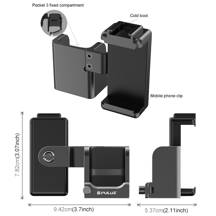 For DJI OSMO Pocket 3 PULUZ Protective Frame Expansion Phone Clamp Adapter Bracket (Black) - free shipping - PMC TechLife - Order now!