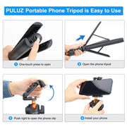 PULUZ 1.4m Phone Selfie Stick Tripod Vlog Live Streaming Holder with Phone Clip (Black)