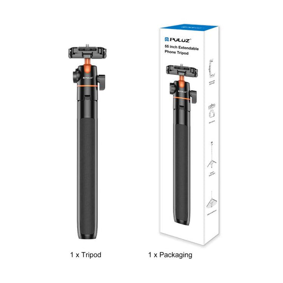 PULUZ 1.4m Phone Selfie Stick Tripod Vlog Live Streaming Holder with Phone Clip (Black)