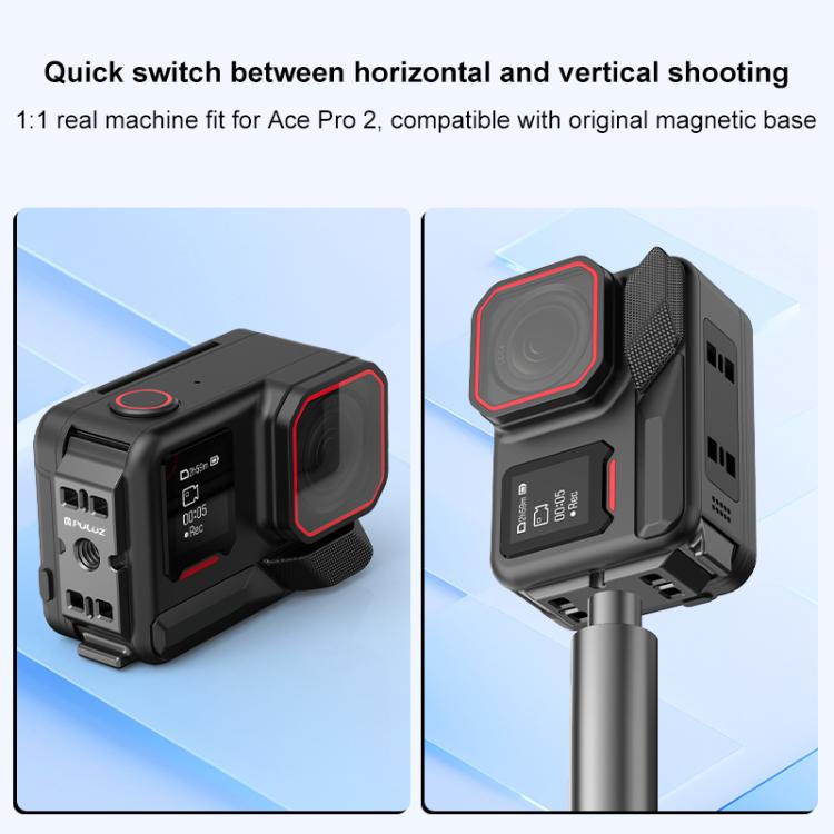 PULUZ ACE / AC Aluminum Alloy Vertical Shooting Magnetic Quick-release Battery Side Interface Cover for Insta360 Ace Pro 2 (Black)