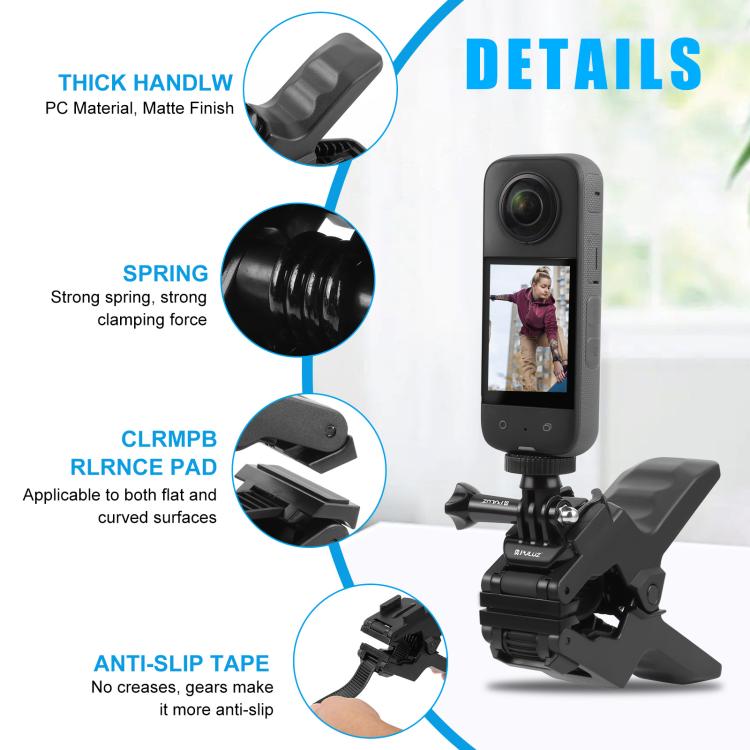 PULUZ Action Sports Cameras Jaws Flex Clamp Mount with Phone Clamp (Black) - free shipping - PMC TechLife - Order now!