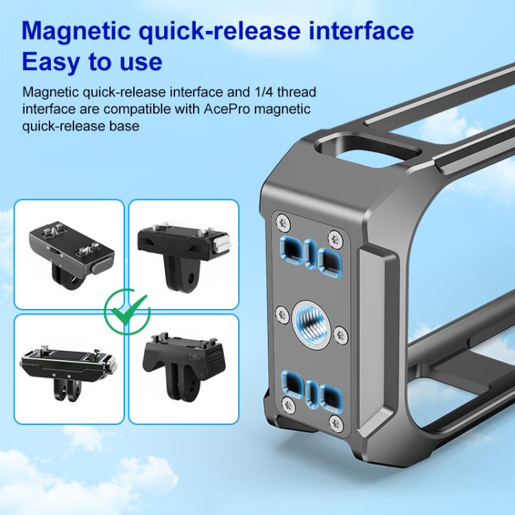 For Insta360 X5 PULUZ Aluminum Alloy Protective Cage Rig Expand Cold Shoe Housing Frame (Grey)