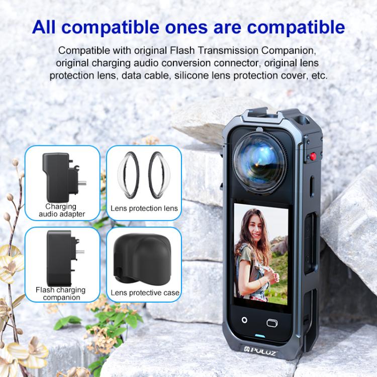 For Insta360 X5 PULUZ Aluminum Alloy Protective Cage Rig Expand Cold Shoe Housing Frame (Grey)