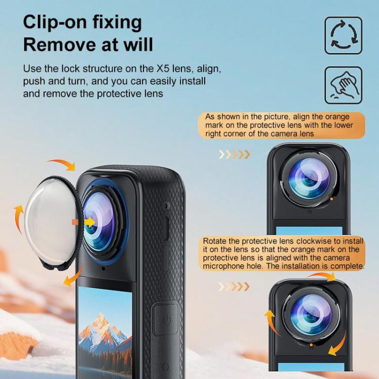 For Insta360 X5 PULUZ Rotating Optical Tempered Glass Lens Guard Protective Cover (Transparent)