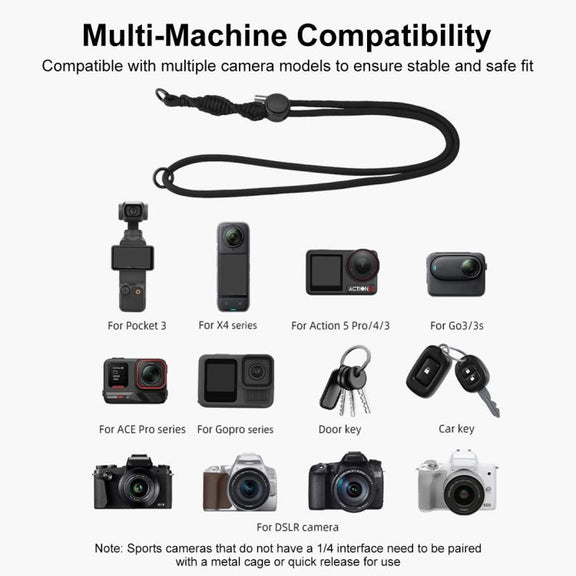 PULUZ Sports Camera Lanyard Long Adjustable Anti-lost Rope for DJI OSMO Pocket 3 / Insta360 X5 (Black)