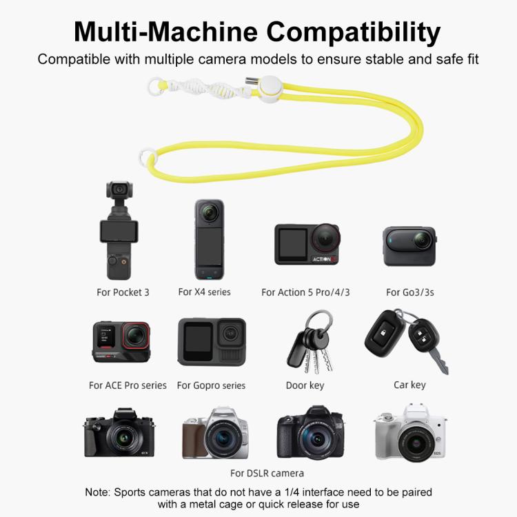 PULUZ Sports Camera Lanyard Long Adjustable Anti-lost Rope for DJI OSMO Pocket 3 / Insta360 X5 (Yellow) - free shipping - PMC Jewellery - Order now!