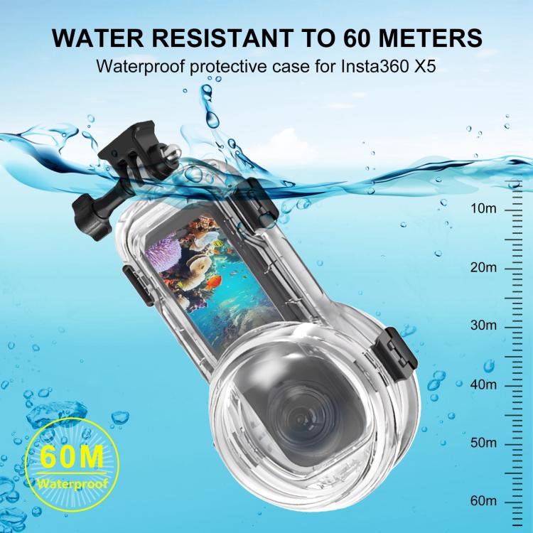 For Insta360 X5 PULUZ 60m Water-resistant Sealed Diving Case (Transparent)