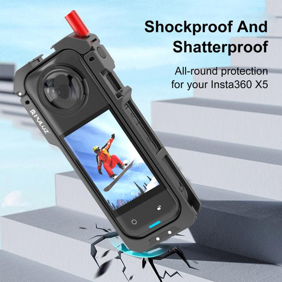 For Insta360 X5 PULUZ Metal Protective Cage Rig Housing Frame with Lens Cover (Black)