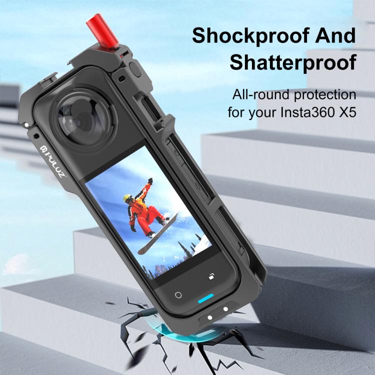 For Insta360 X5 PULUZ Metal Protective Cage Rig Housing Frame with Lens Cover (Black)
