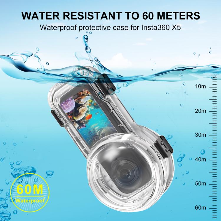 For Insta360 X5 PULUZ Quick Release 60m Waterproof Sealed Diving Case (Transparent) - free shipping - PMC Jewellery - Order now!