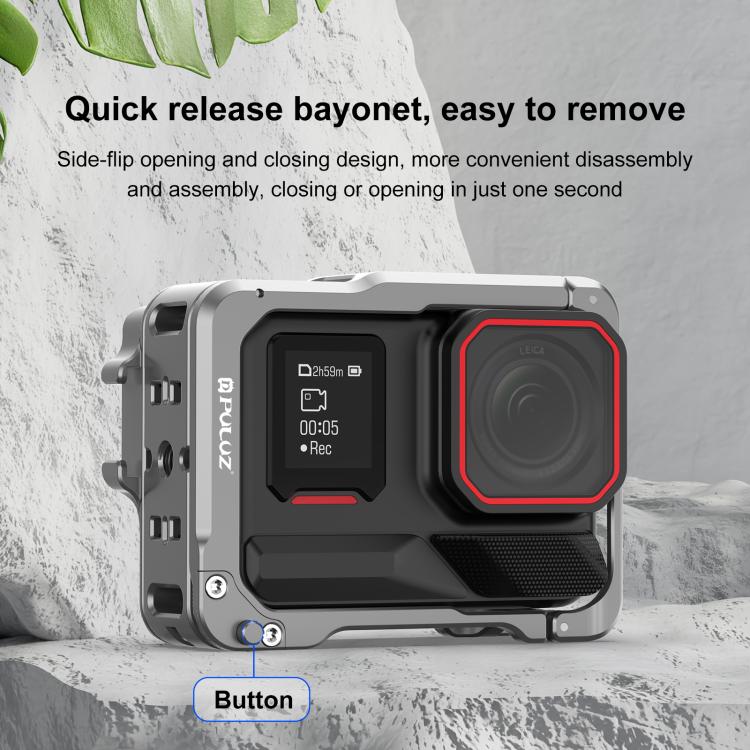 For Insta360 Ace Pro 2 PULUZ Aluminum Alloy Protective Cage Rig Dual Cold Shoe Housing Frame (Silver) - free shipping - PMC TechLife - Order now!