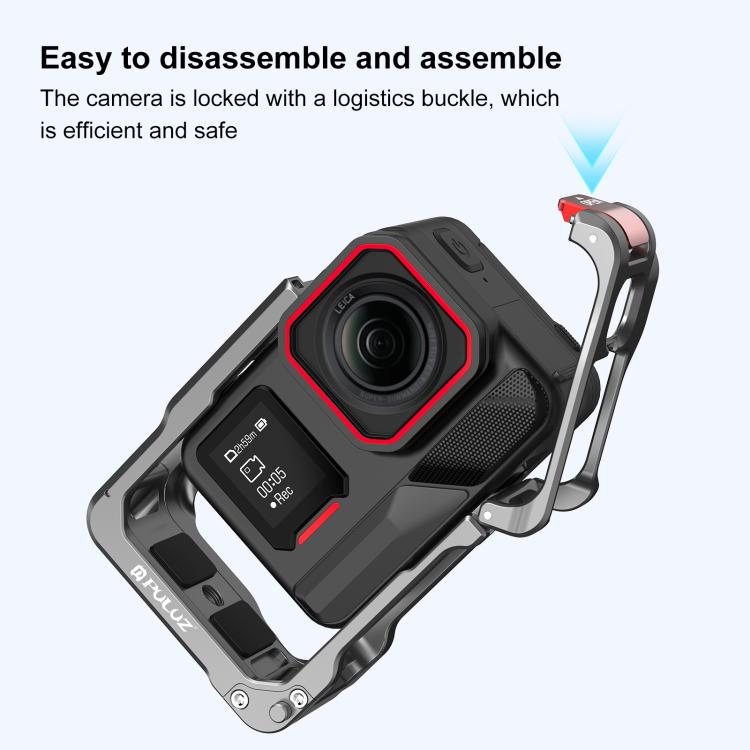 For Insta360 Ace Pro 2 PULUZ Aluminum Alloy Protective Cage Rig Dual Cold Shoe Housing Frame (Silver)
