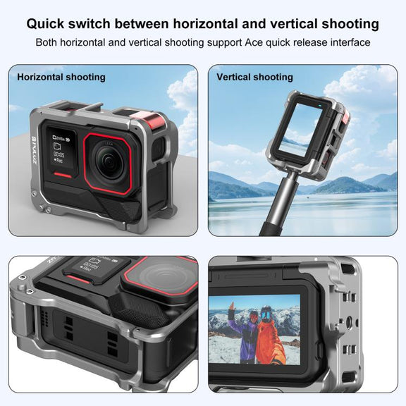 For Insta360 Ace Pro 2 PULUZ Aluminum Alloy Protective Cage Rig Dual Cold Shoe Housing Frame (Silver)