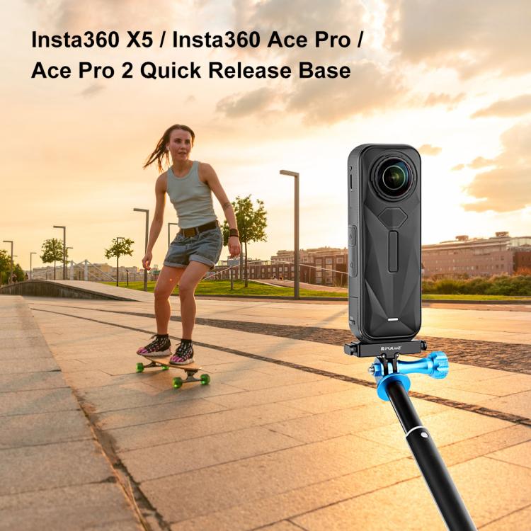 For Insta360 X5 / Ace Pro / Pro 2 PULUZ Aviation Aluminum Quick Release Base Adapter Bracket (Black) - free shipping - PMC TechLife - Order now!