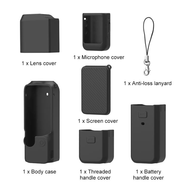 For DJI OSMO Pocket 3 PULUZ 6 in 1 Body Lens Handle Screen Mic Silicone TPU Cover (Black) - free shipping - PMC Jewellery - Order now!