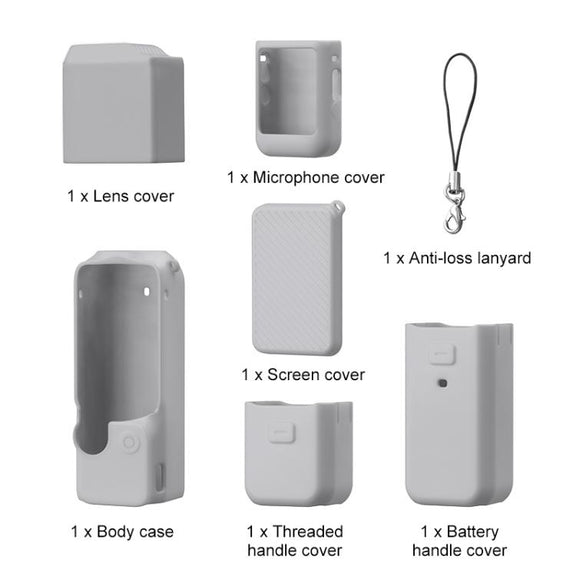 For DJI OSMO Pocket 3 PULUZ 6 in 1 Body Lens Handle Screen Mic Silicone TPU Cover (Grey)