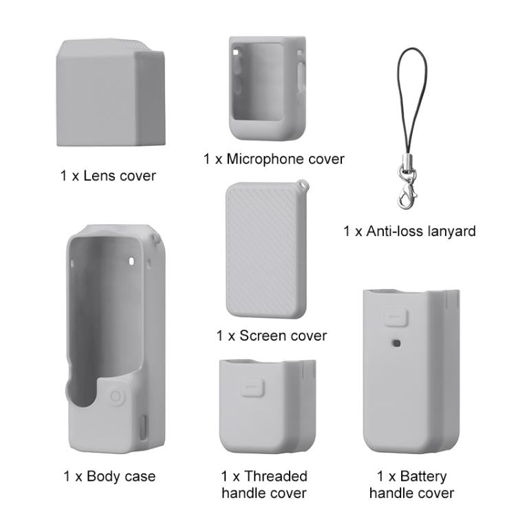 For DJI OSMO Pocket 3 PULUZ 6 in 1 Body Lens Handle Screen Mic Silicone TPU Cover (Grey)