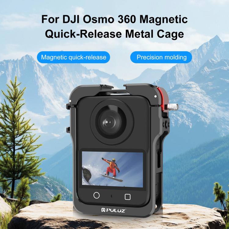 For DJI Osmo 360 PULUZ Aluminum Alloy Protective Cage Expansion Frame with Lens Cover (Black) - free shipping - PMC TechLife - Order now!