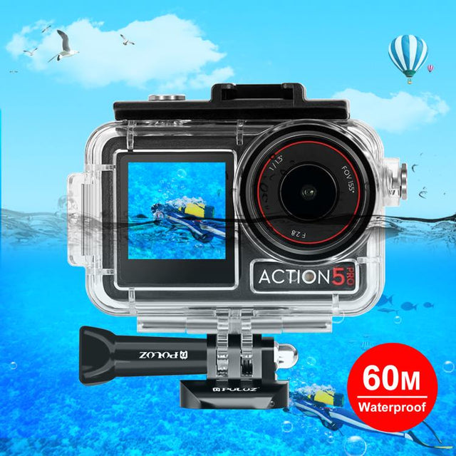 For DJI Osmo Action 5 Pro / 3 / 4 PULUZ 60m Underwater Water-resistant Housing Diving Case with Cold Shoe & Buckle Basic Mount & Screw