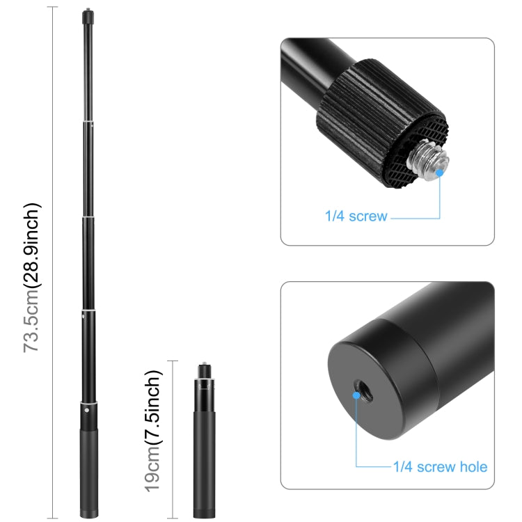 PULUZ 70cm Metal Selfie Stick Monopod with Invisible Adapter Base & Screw for Insta360 One RS / X2 / X3 / DJI Osmo 360 - free shipping - PMC Jewellery - Order now!