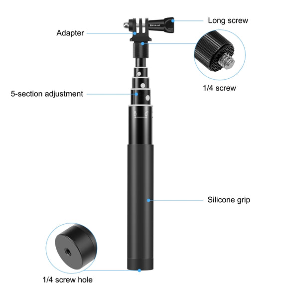PULUZ 70cm Metal Selfie Stick Monopod with Invisible Adapter Base & Screw for Insta360 One RS / X2 / X3 / DJI Osmo 360