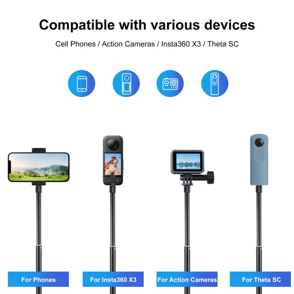 PULUZ 70cm Metal Selfie Stick Monopod with Invisible Adapter Base & Screw for Insta360 One RS / X2 / X3 / DJI Osmo 360