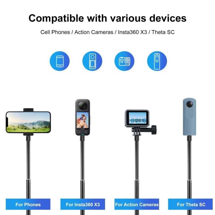 PULUZ 70cm Metal Selfie Stick Monopod with Invisible Adapter Base & Screw for Insta360 One RS / X2 / X3 / DJI Osmo 360