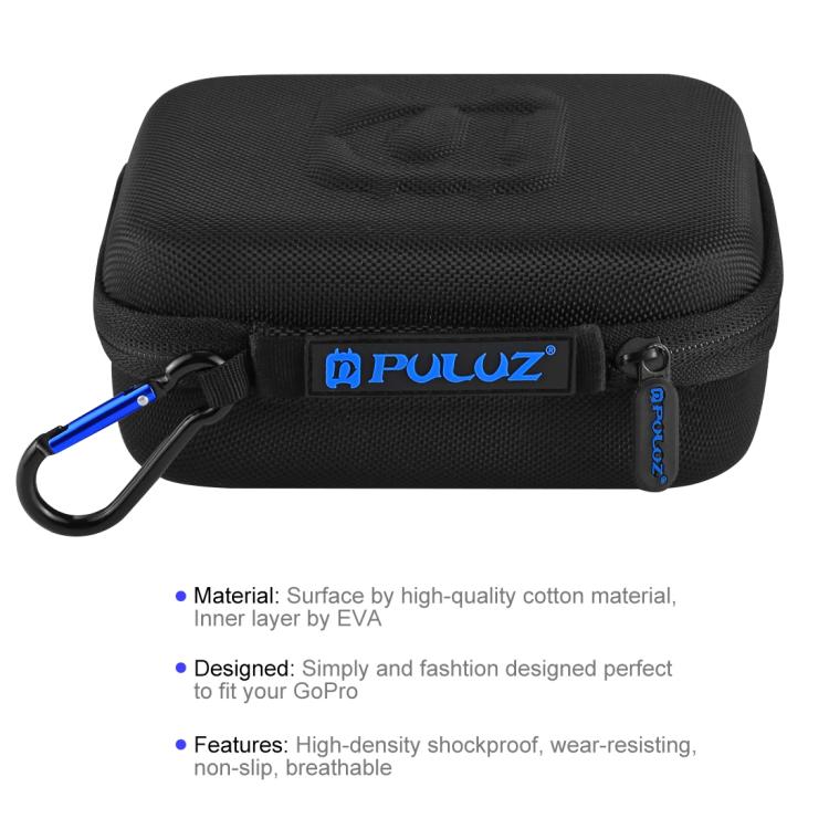 PULUZ Water-resistant Carrying and Travel Case for GoPro, DJI Osmo Action and other Sport Cameras Accessories, Small Size: 16cm x 12cm x 7cm(Black)
