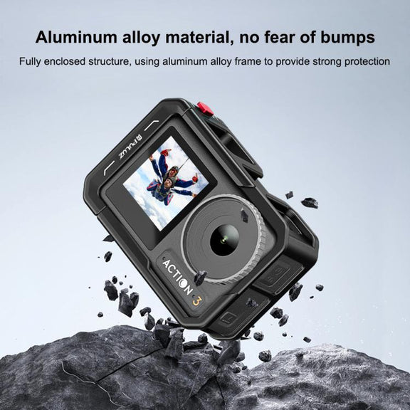 For DJI Osmo Action 5 Pro / 4 / 3 PULUZ All-inclusive Aluminum Alloy Cage Expansion Adapter Frame with Lens Cover (Black)