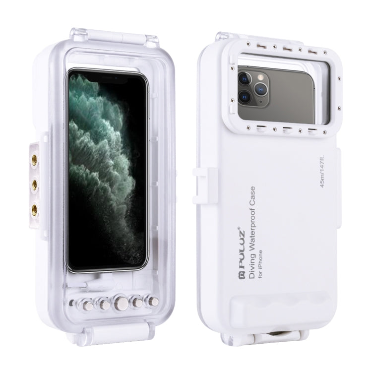 PULUZ 45m/147ft Waterproof Diving Case Photo Video Taking Underwater Housing Cover for iPhone 14 Series, iPhone 13 Series, iPhone 12 Series, iPhone 11 Series, iPhone X Series, iPhone 8 & 7, iPhone 6s, iOS 13.0 or Above Version iPhone(White) - iPhone 14 Pro Cases by PULUZ | Online Shopping South Africa | PMC TechLife | Buy Now Pay Later Mobicred