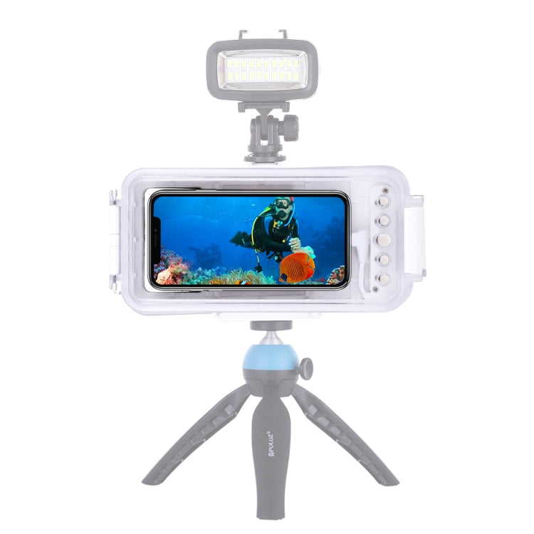 PULUZ 45m/147ft Water-resistant Diving Case Photo Video Taking Underwater Housing Cover for iPhone 14 Series, iPhone 13 Series, iPhone 12 Series, iPhone 11 Series, iPhone X Series, iPhone 8 & 7, iPhone 6s, iOS 13.0 or Above Version iPhone(White)