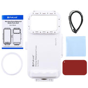 PULUZ 45m/147ft Water-resistant Diving Case Photo Video Taking Underwater Housing Cover for iPhone 14 Series, iPhone 13 Series, iPhone 12 Series, iPhone 11 Series, iPhone X Series, iPhone 8 & 7, iPhone 6s, iOS 13.0 or Above Version iPhone(White)